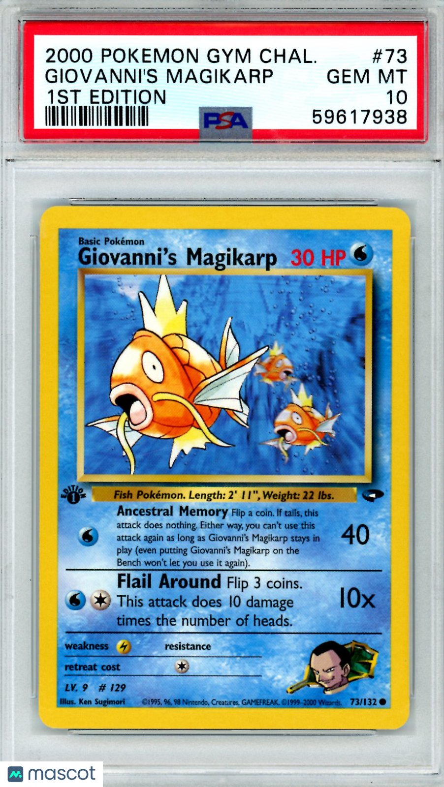 2000 Pokemon Gym Challenge Giovanni's Magikarp #73 1st Edition PSA 10