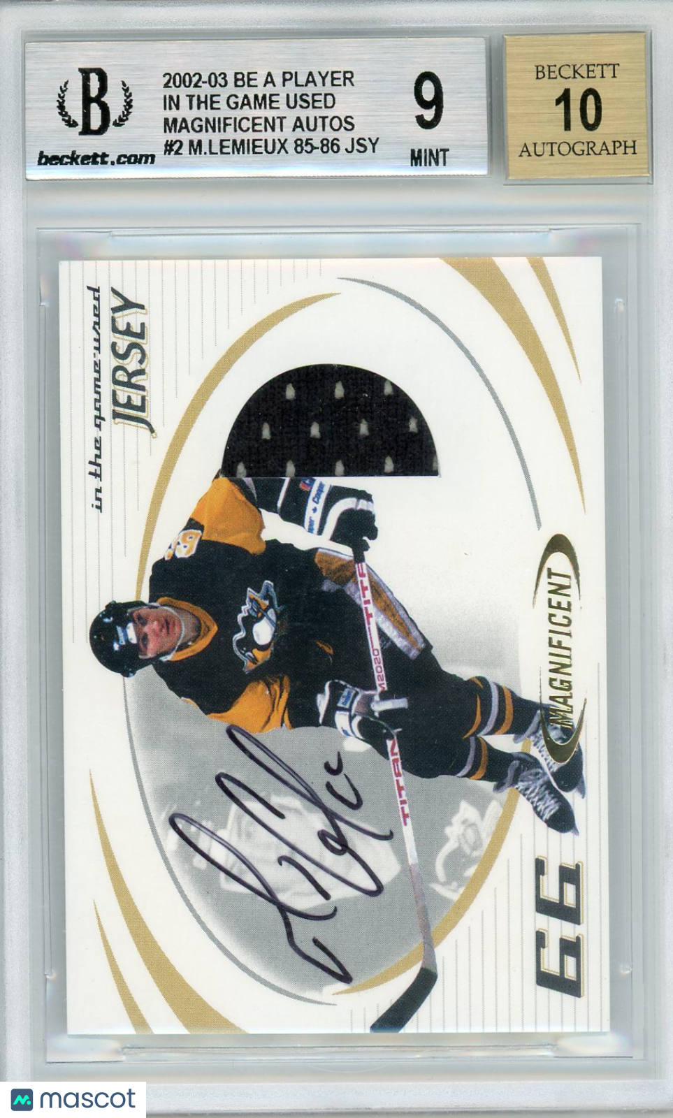 2002 ITG Used Magnificent Inserts Autographs Mario Lemieux 1985-86 Jersey BGS 9