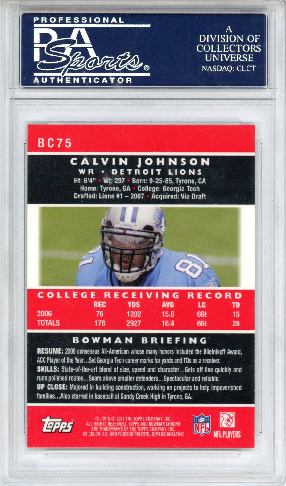 2007 Bowman Chrome Calvin Johnson #BC75 PSA 10