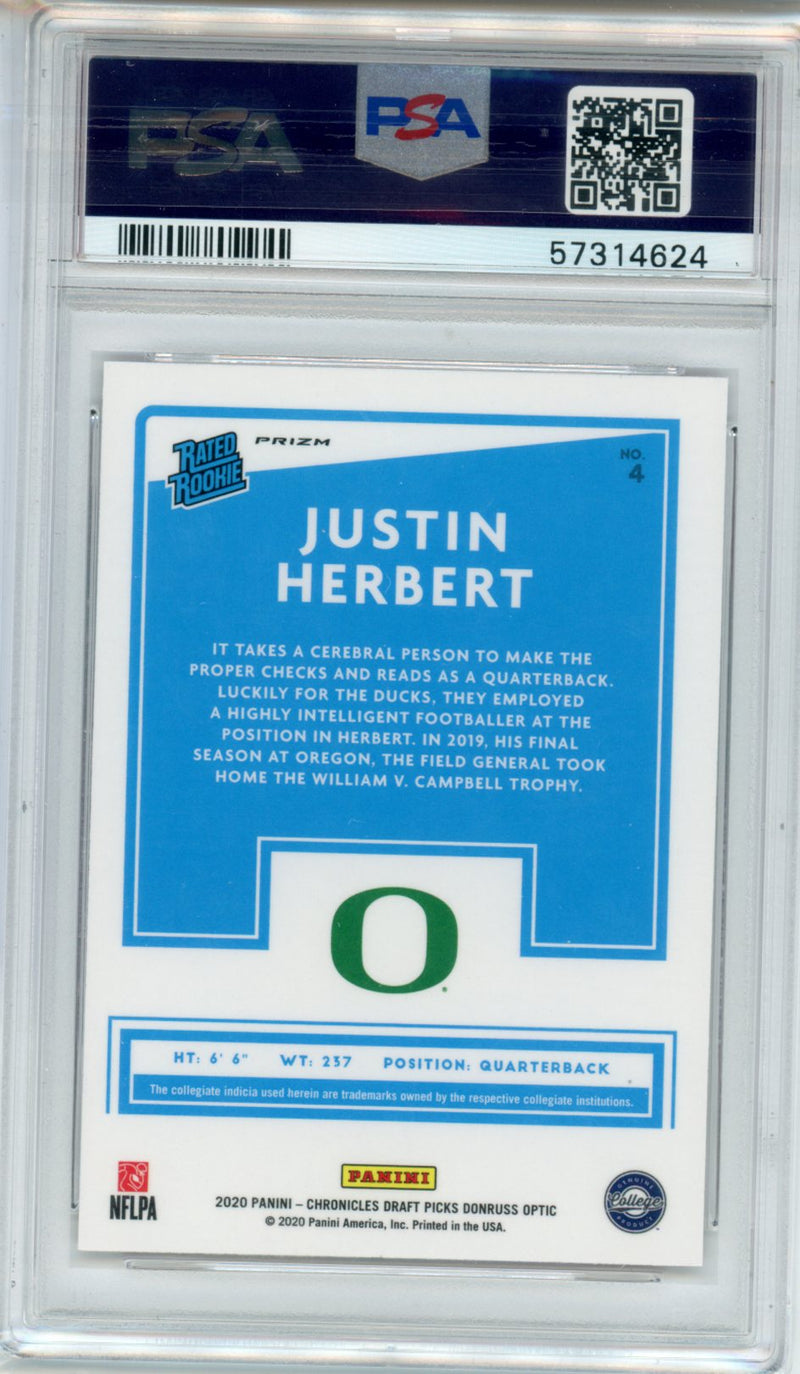 2020 Panini Chronicles Draft Picks Optic Red Justin Herbert PSA 9