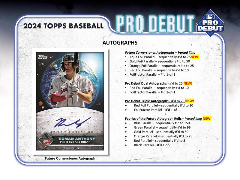 2024 Topps Pro Debut Baseball JUMBO Box (3 Autographs + 36 Chrome Cards)