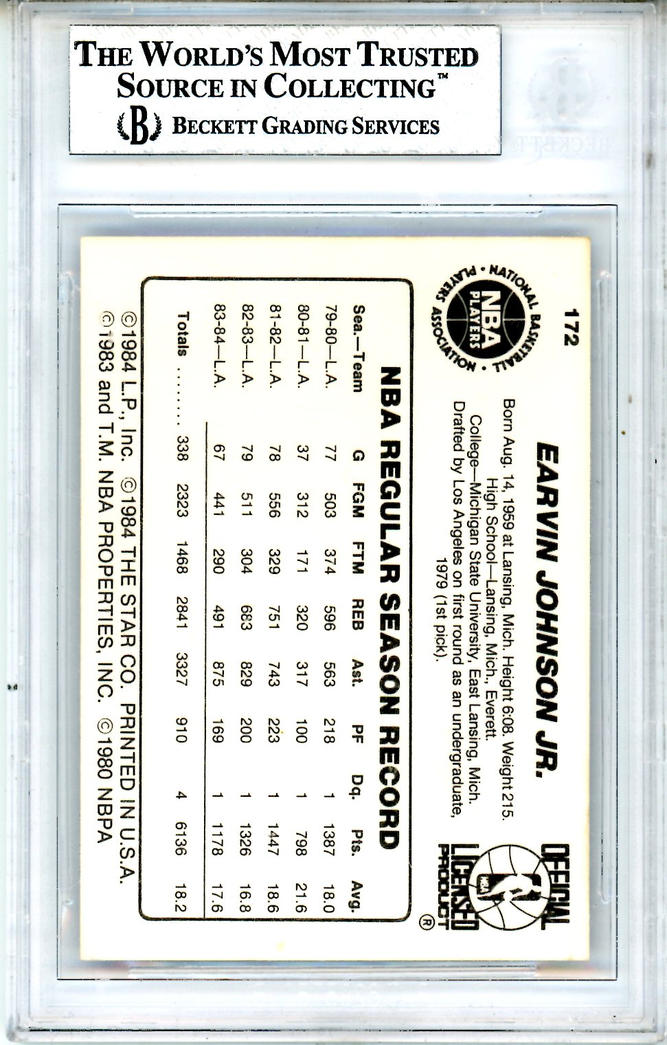 1984-85 Star #172 Magic Johnson BGS 8
