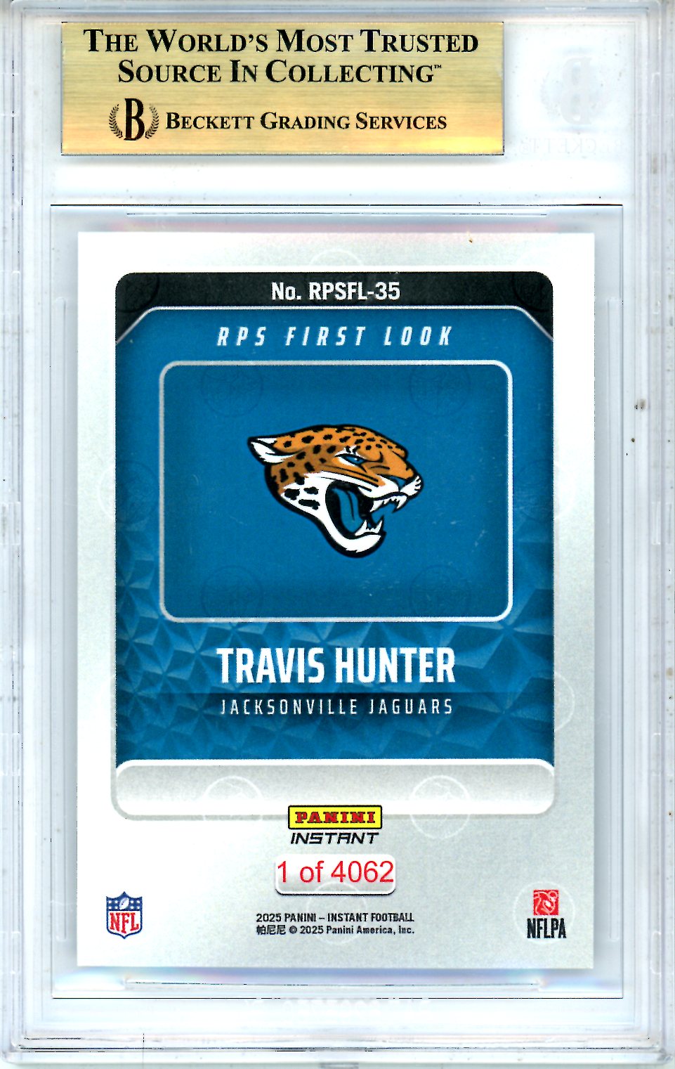 2025 Panini Instant NFL RPS First Look Travis Hunter Rookie BGS 9.5 GEM MINT
