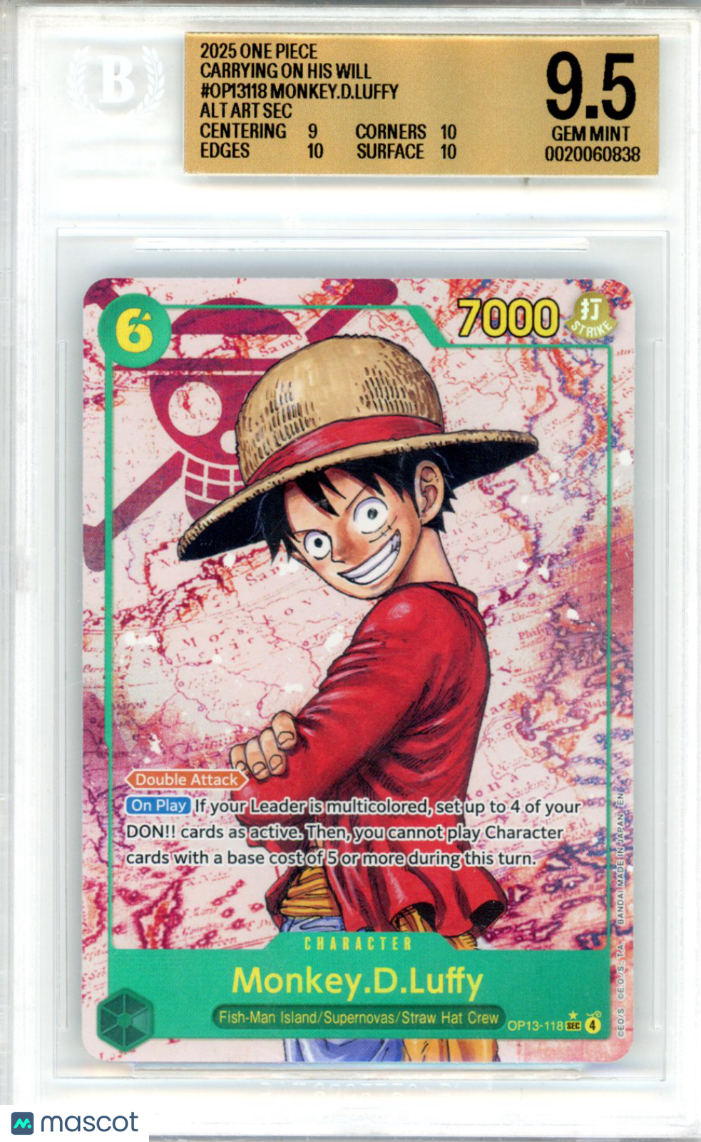 2025 One Piece Card Game Carrying on His Will Monkey.D.Luffy ALT ART BGS 9.5
