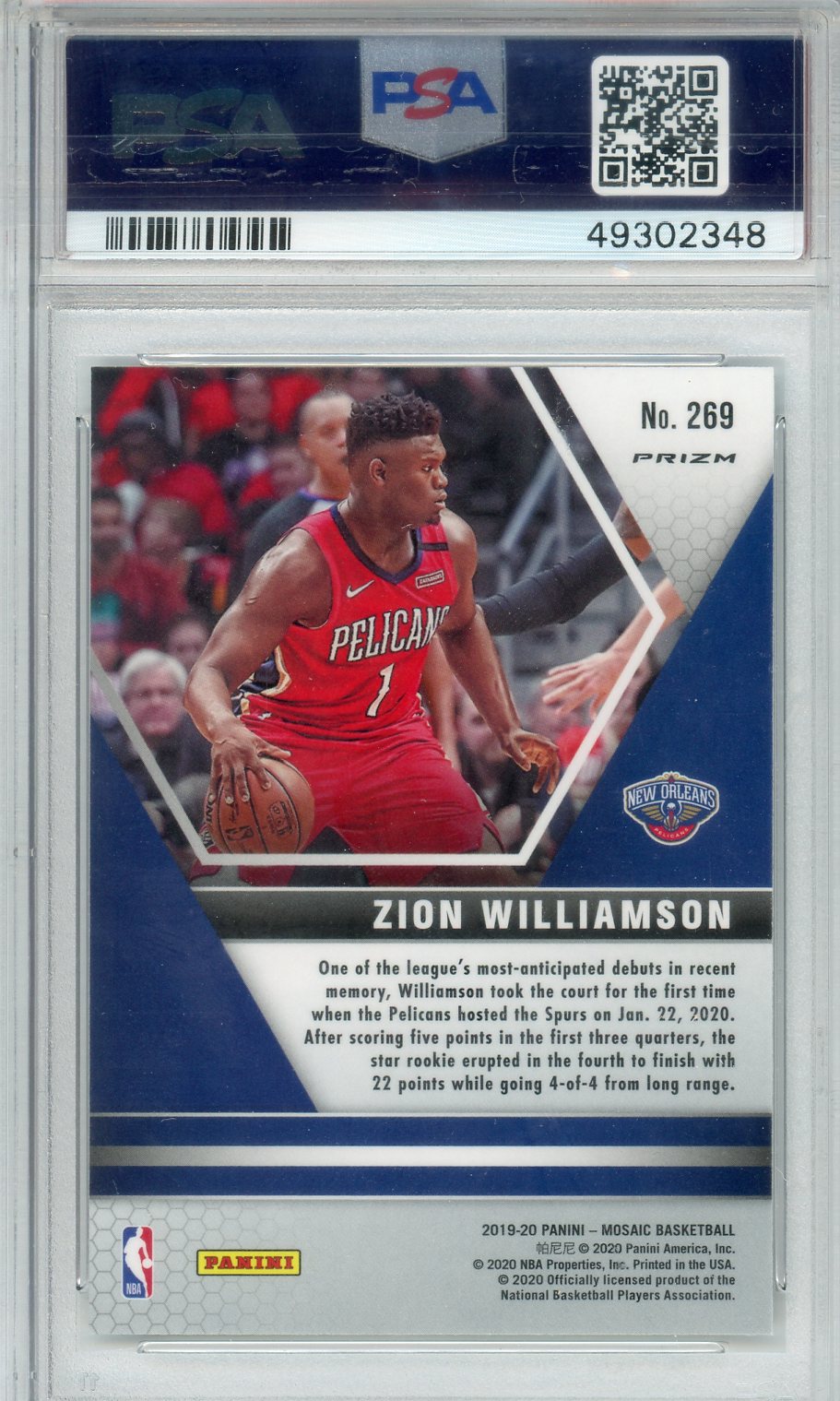 2019 Panini Mosaic Zion Williamson Silver Prizm #269 PSA 9