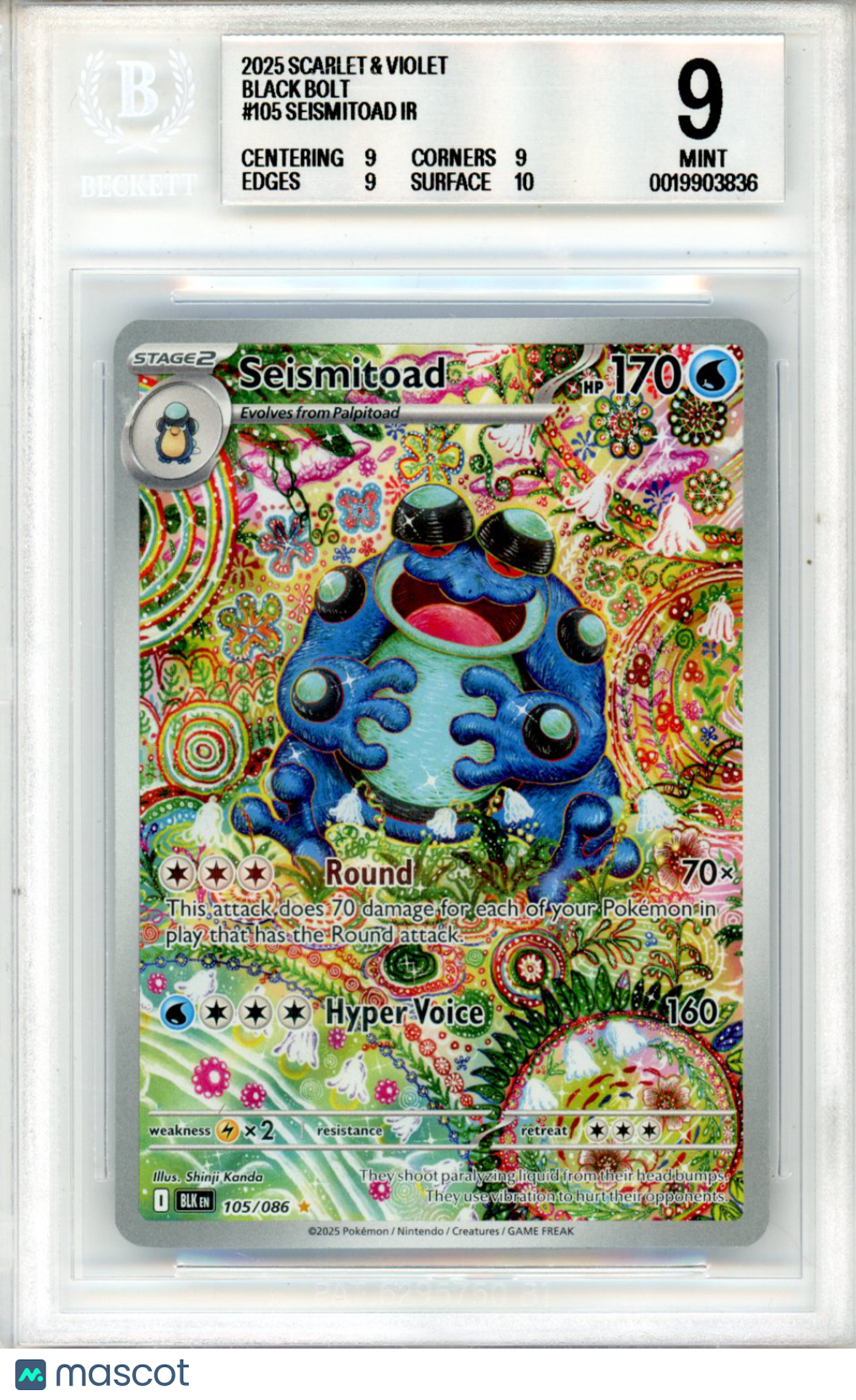 2025 Pokemon Scarlet & Violet Black Bolt Seismitoad #105 BGS 9