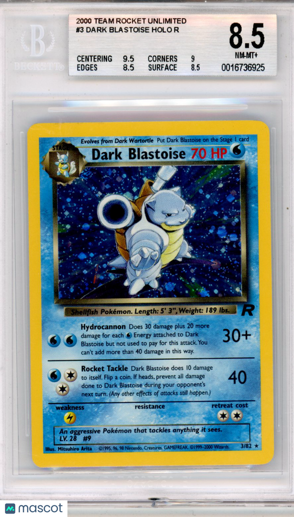 2000 Pokemon Team Rocket Unlimited Dark Blastoise HOLO R #3 BGS 8.5