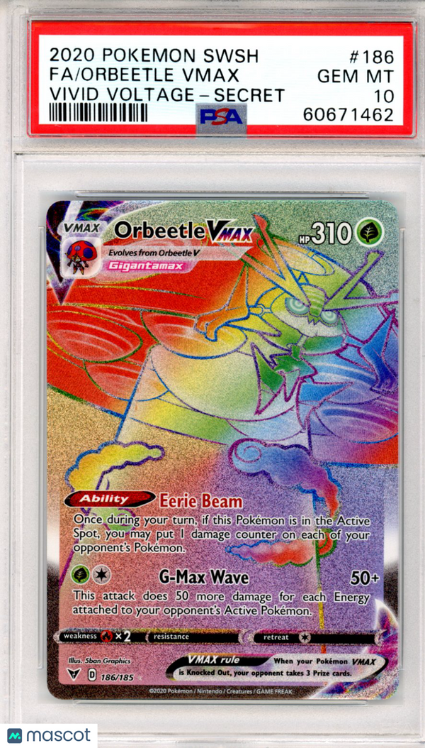 PokéMon TCG Orbeetle Vmax #186 Vivid Voltage-Secret PSA 10