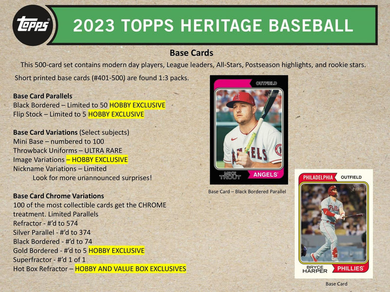 2023 Topps Heritage Baseball Hobby Pack or Pack Lots (9 Cards/Pack)