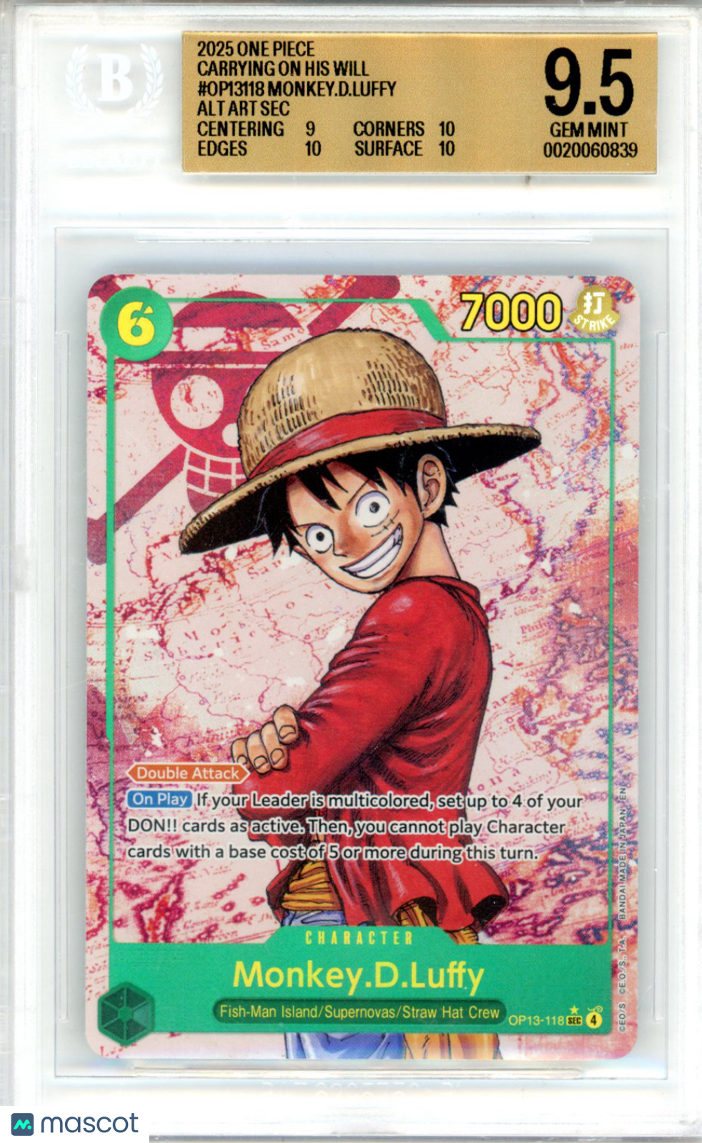 2025 One Piece Card Game Carrying on His Will Monkey.D.Luffy ALT ART BGS 9.5