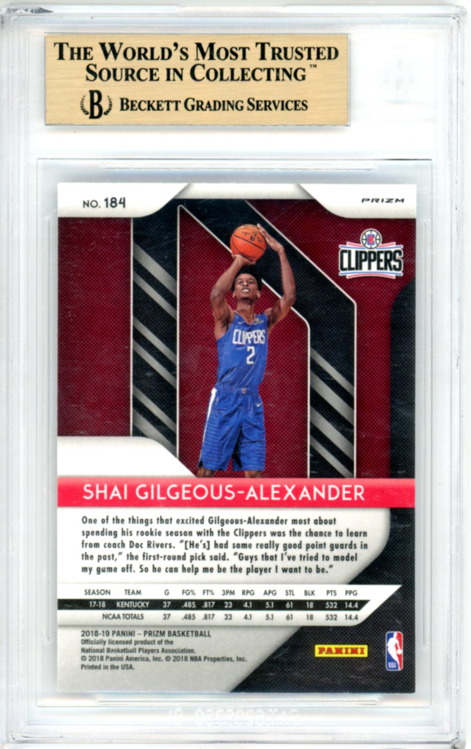 2018 Prizm Basketball Shai Gilgeous-Alexander Silver Rookie #184 BGS 9.5