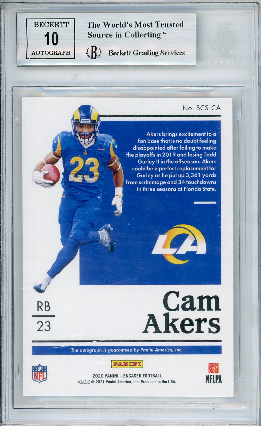 2020 Panini Encased Scripted Signatures Cam Akers 61/75 Rookie BGS 9 MINT Rams