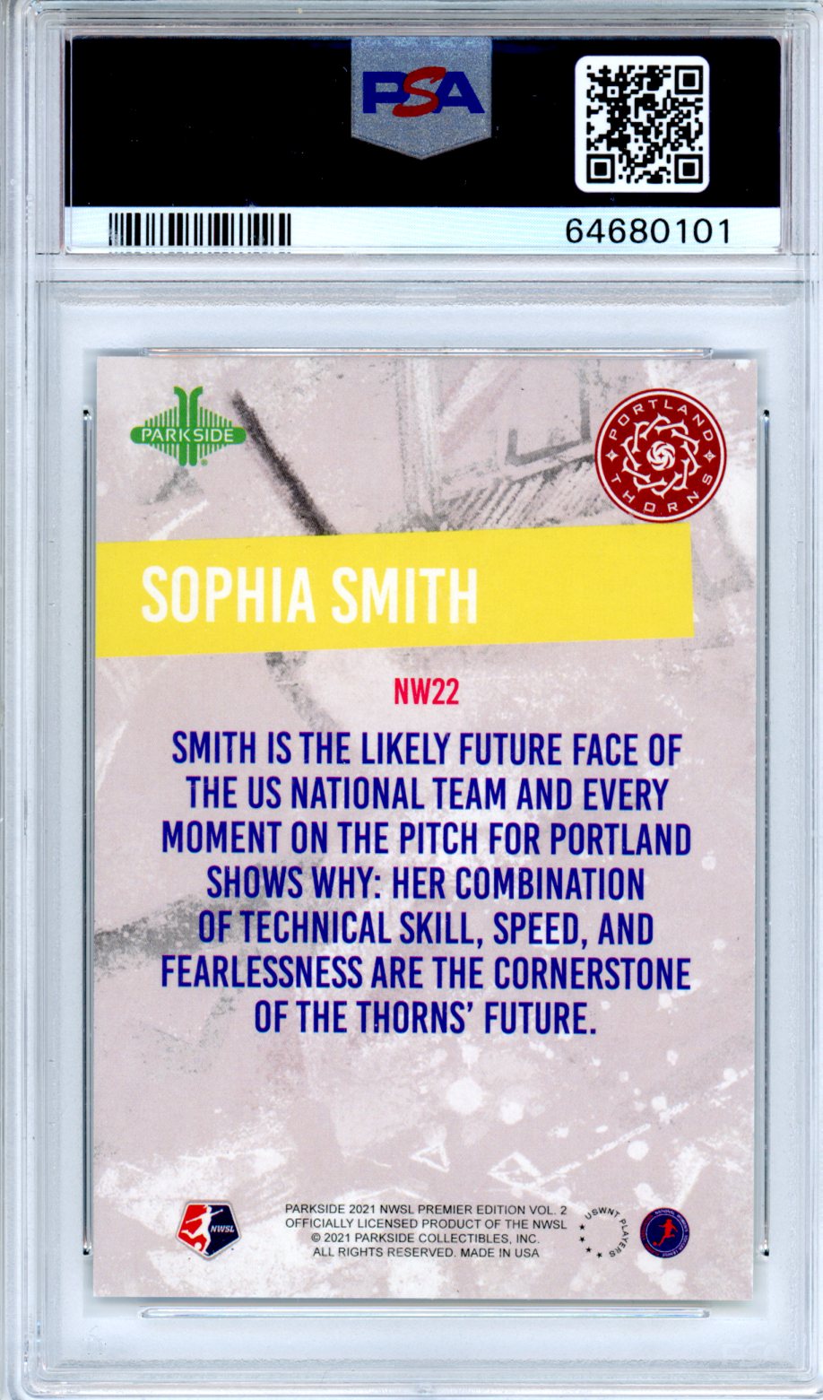 2021 Parkside Nwsl Premier Edition Next Wave Sophia Smith Blue #22 PSA 9