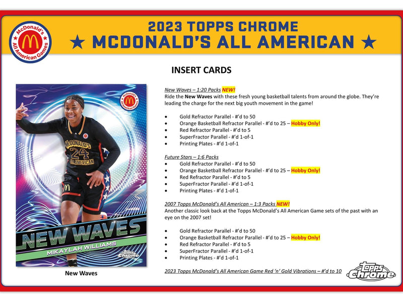 2023 Topps Chrome McDonald's All American Basketball Hobby Box (2 Autos) Bronny James?