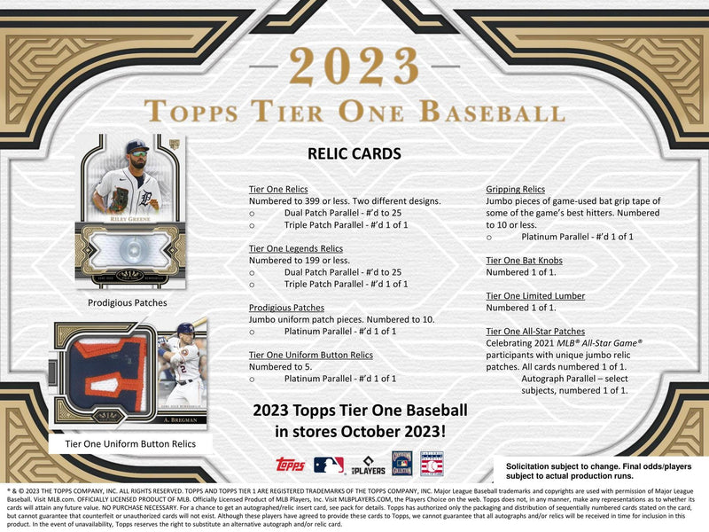 2023 Topps Tier One Baseball Hobby Box Loaded (3 Cards / Box)