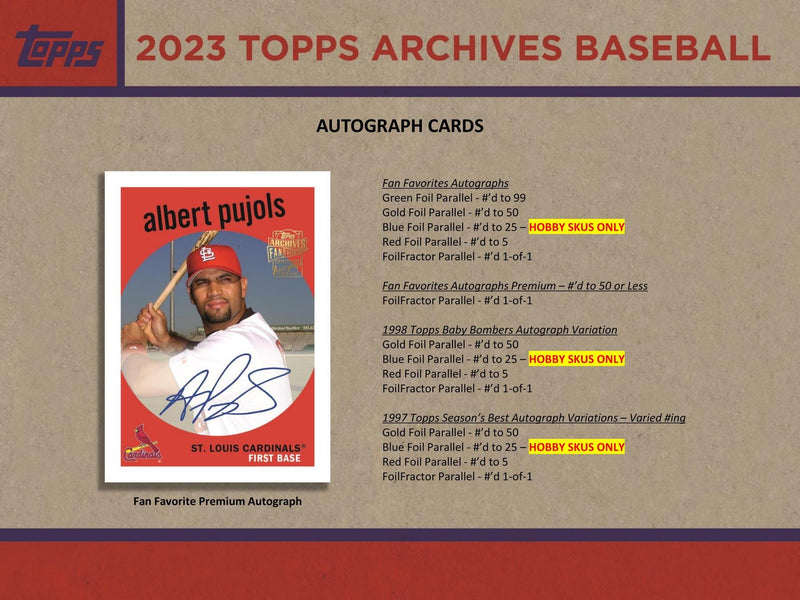 2023 Topps Archives MLB Baseball Hobby Box (2 Autos/Box)