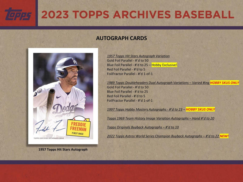 2023 Topps Archives MLB Baseball Hobby Box (2 Autos/Box)