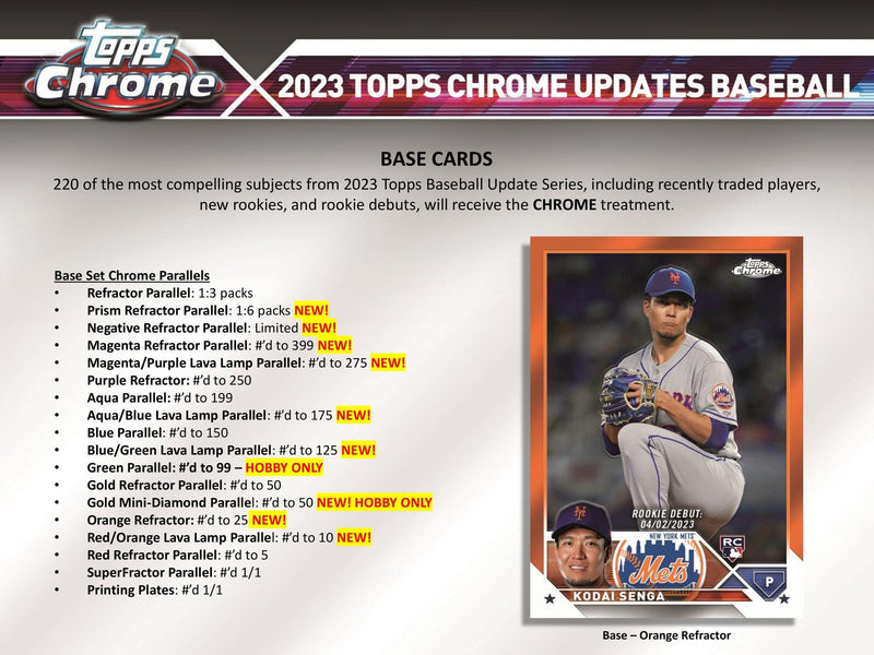 2023 Topps Chrome Update Series Baseball Hobby Jumbo Box (3 Autograph