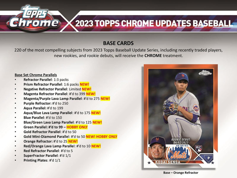 2023 Topps Chrome Update Series Baseball Hobby 6-Box Case (Factory Fresh) (1 Autograph per Box)
