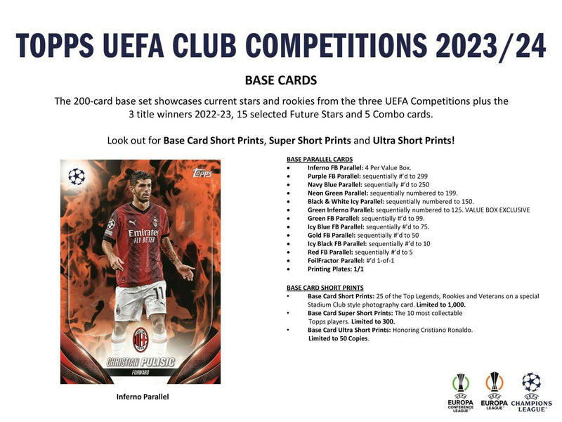 2023/24 Topps UEFA Club Competitions Soccer 7 Pack Blaster Box (1  Relic / 4 Inferno Inserts)