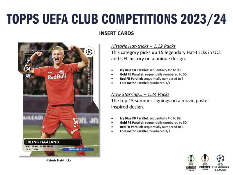 2023/24 Topps UEFA Club Competitions Soccer 7 Pack Blaster Box (1  Relic / 4 Inferno Inserts)