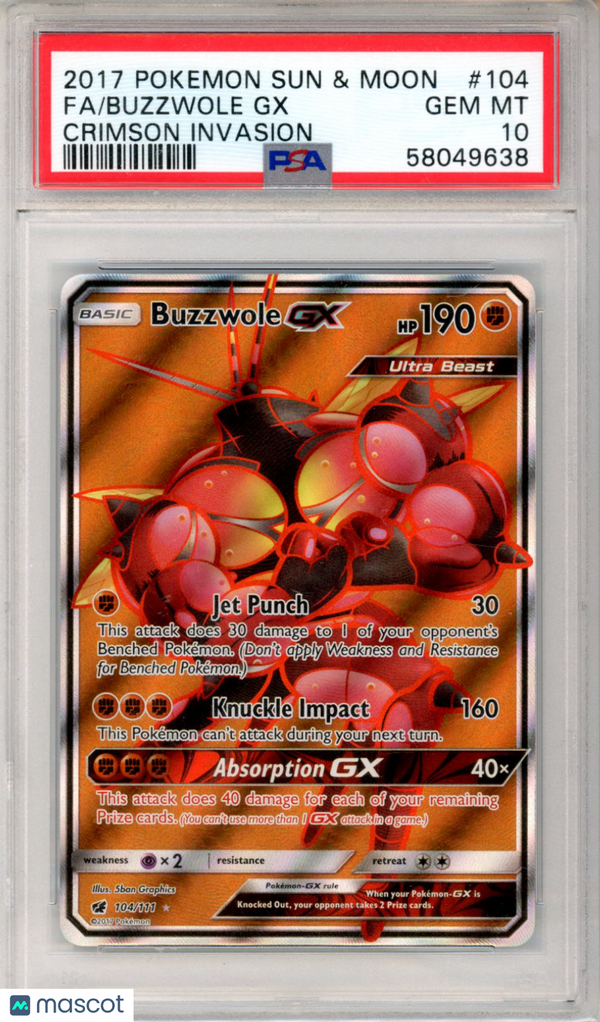 2017 Pokemon Sun & Moon Crimson Invasion Full Art #104 PSA 10 GEM MINT