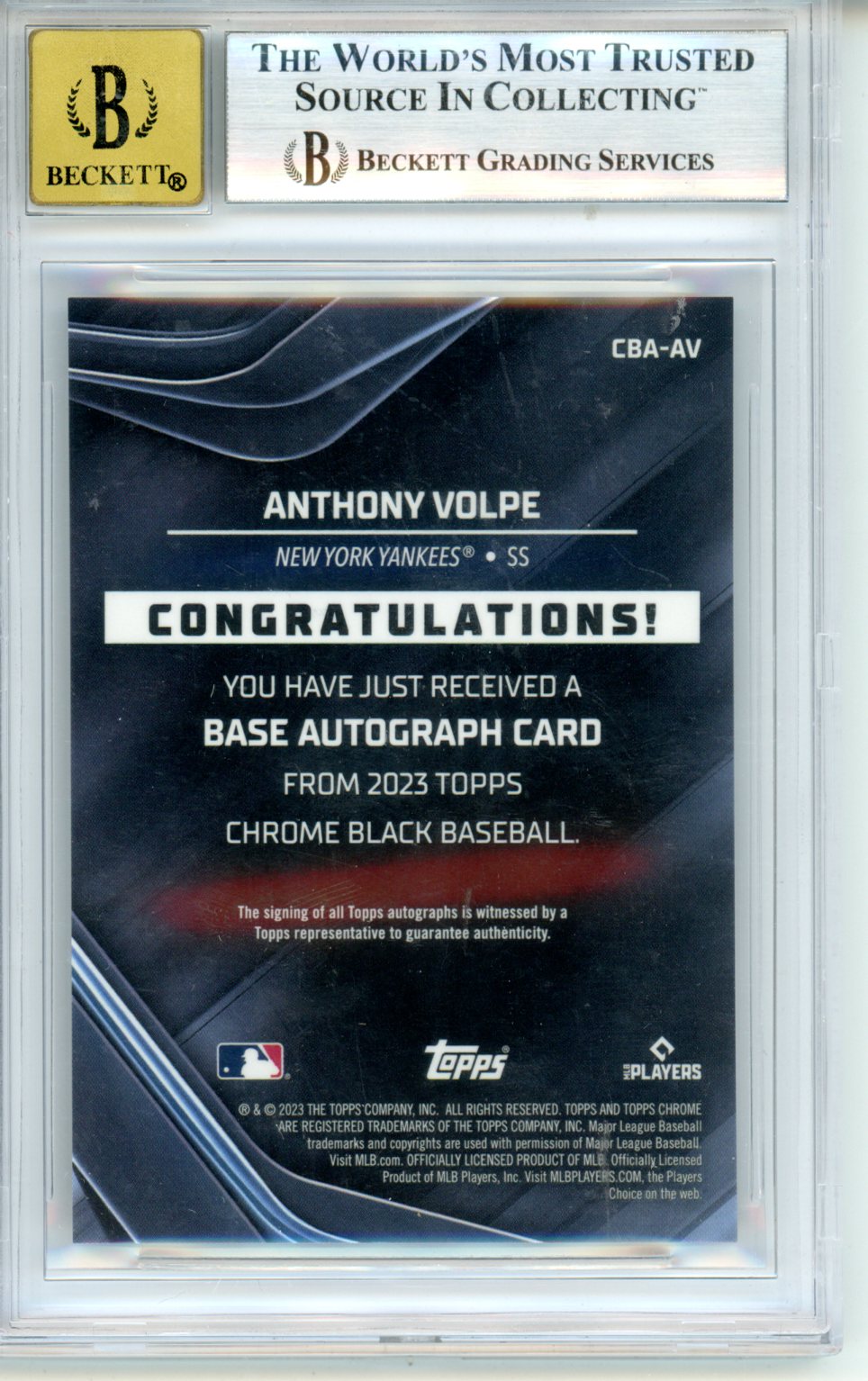 2023 Topps Chrome Black Autographs Anthony Volpe Rookie BGS 9 New York Yankees