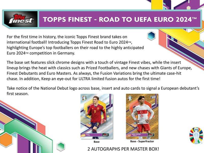 2023/24 Topps Finest Road to UEFA Euro Soccer Hobby Box (Master Box 2 Autos)