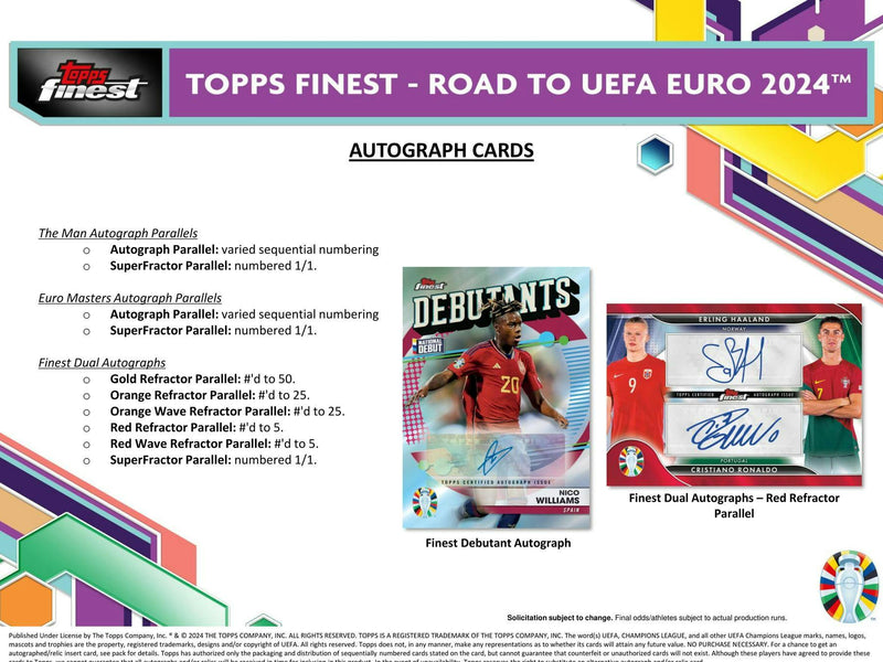 2023/24 Topps Finest Road to UEFA Euro Soccer Hobby Box (Master Box 2 Autos)