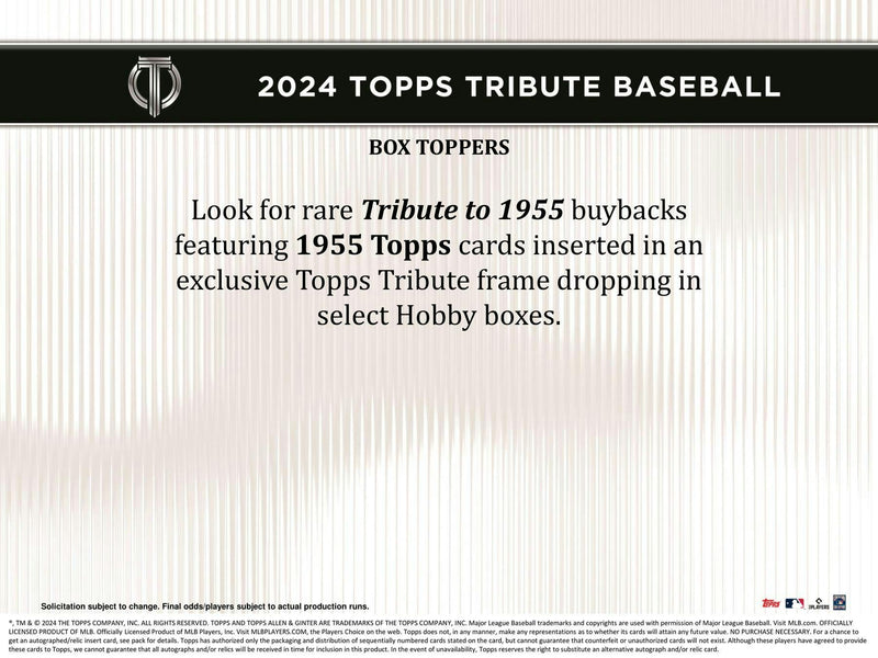 2024 Topps Tribute Baseball Hobby Box (3 Auto / 3 Mem)