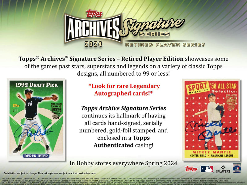 2024 Topps Archives Signature Series Retired Player Edition Baseball Hobby Box (1 Auto/Box)