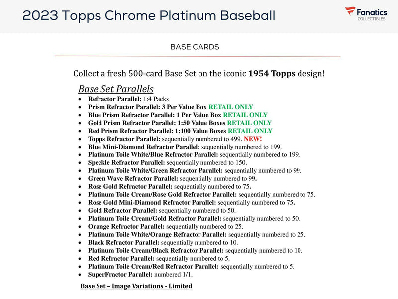 2023 Topps Chrome Platinum Anniversary Baseball 8 Pack Blaster Box (3 Prizms / Box)