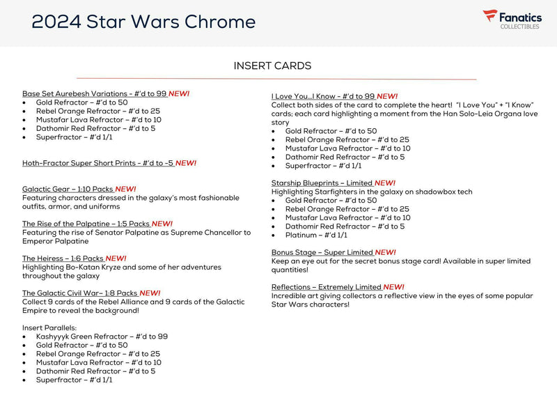 2024 Topps Star Wars Chrome 8-Pack Blaster Box (4 Refractor Parallels)