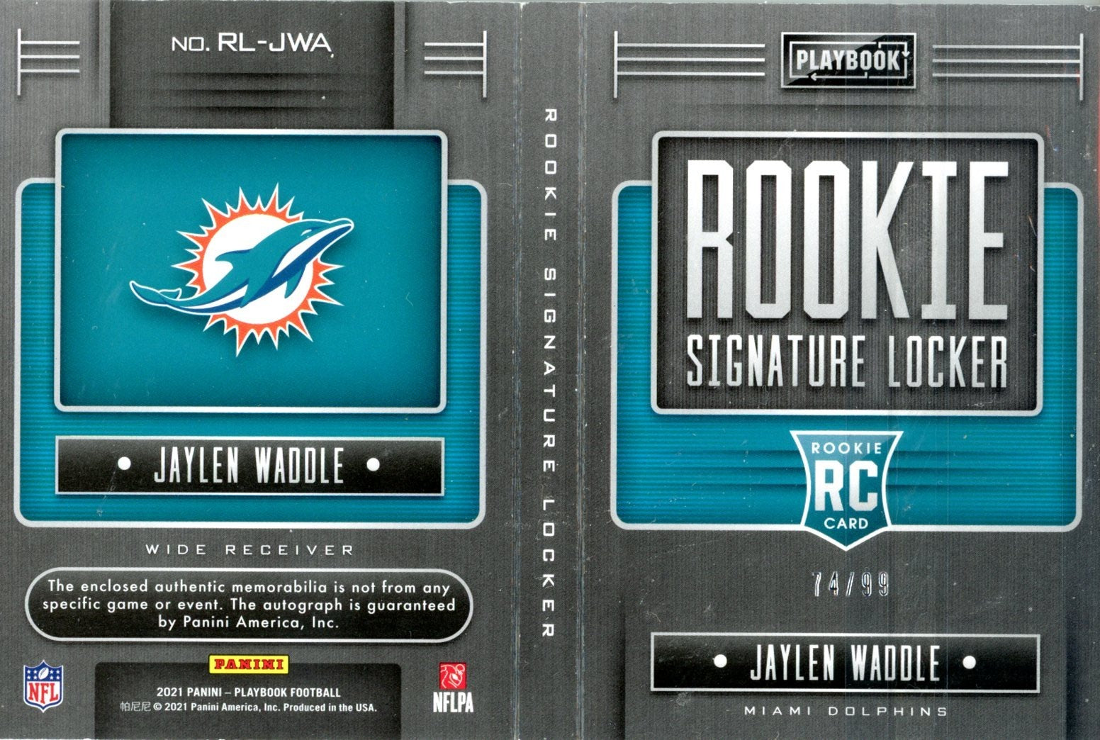 2021 Panini Playbook Rookie Signature Locker Jaylen Waddle 14/99 RC Memorabilia