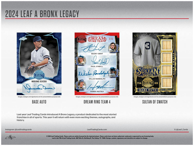 2024 Leaf A Bronx Legacy NYC Series 2 Baseball Hobby Box (2 Autos) Dec 13th