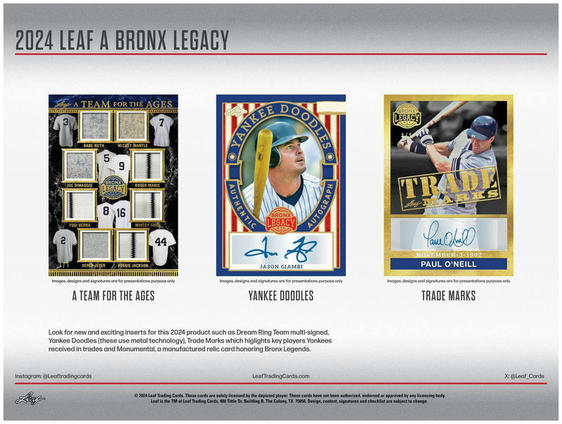 2024 Leaf A Bronx Legacy NYC Series 2 Baseball Hobby Box (2 Autos) Dec 13th