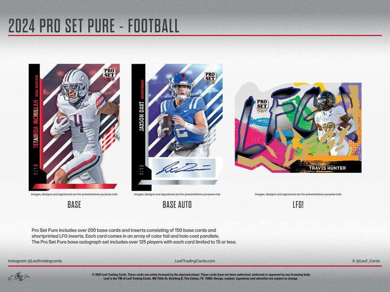 2024 Leaf Pro Set Pure Football Hobby Box (3 Autographs) LOADED!