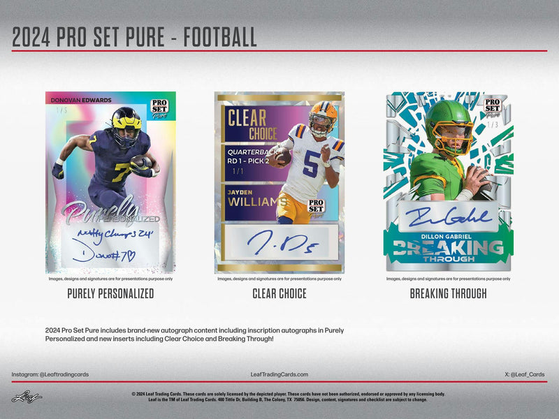 2024 Leaf Pro Set Pure Football Hobby Box (3 Autographs) LOADED!