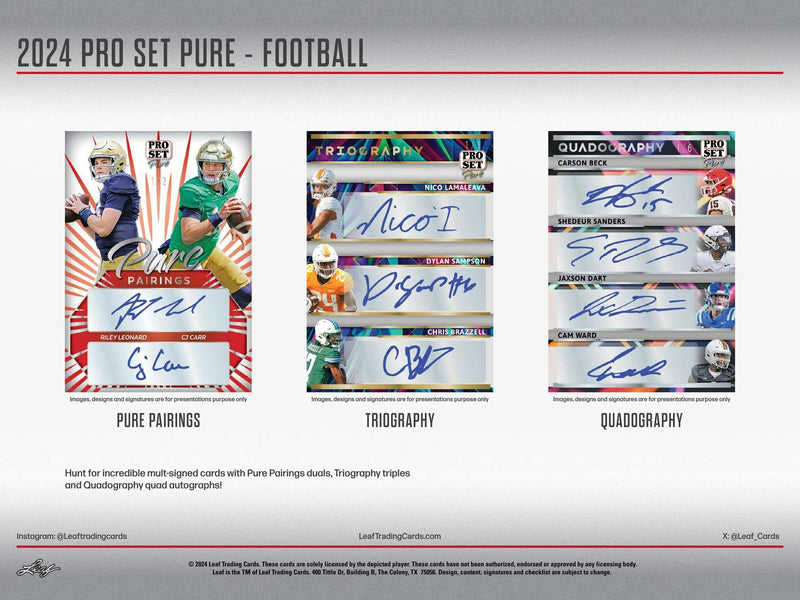 2024 Leaf Pro Set Pure Football Hobby Box (3 Autographs) LOADED!