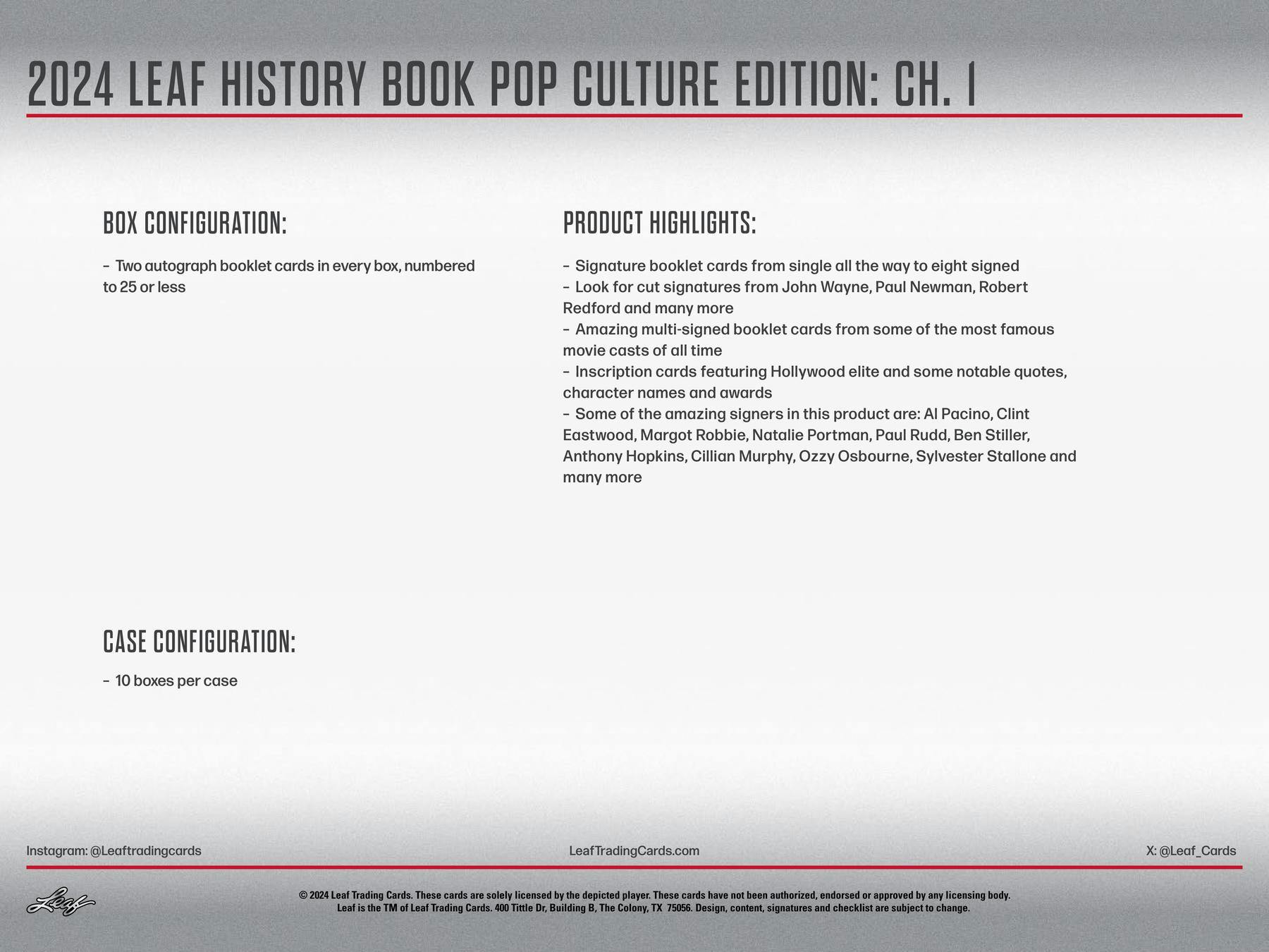 2024 Leaf History Book Pop Culture Edition Chapter 1 Hobby Box (2 Mega Hits)