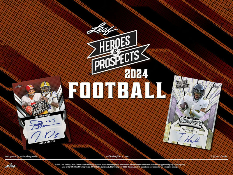 Jumbo 2024 Leaf Heroes & Prospects Football Hobby Box (12 Autographs)