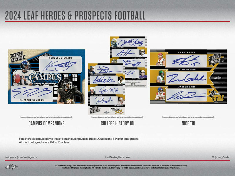 Jumbo 2024 Leaf Heroes & Prospects Football Hobby Box (12 Autographs)