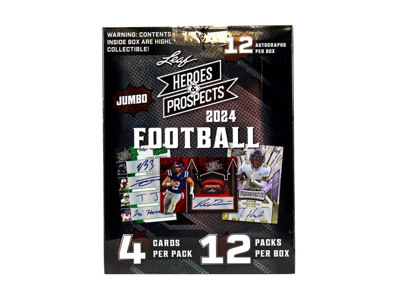 Jumbo 2024 Leaf Heroes & Prospects Football Hobby Box (12 Autographs)