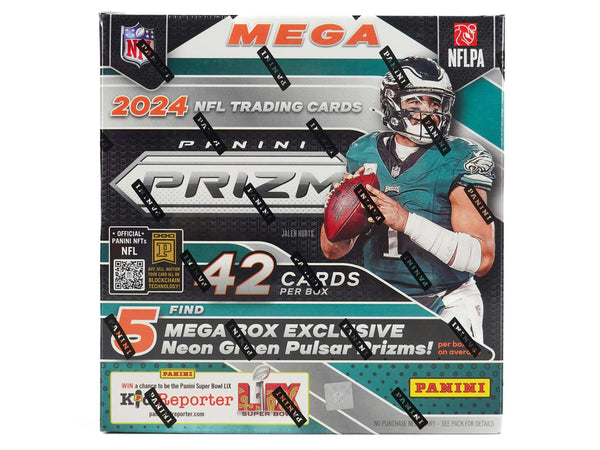 2024 Panini NFL Prizm Football Trading Card Mega Box (Neon Green Pulsar + Mem)