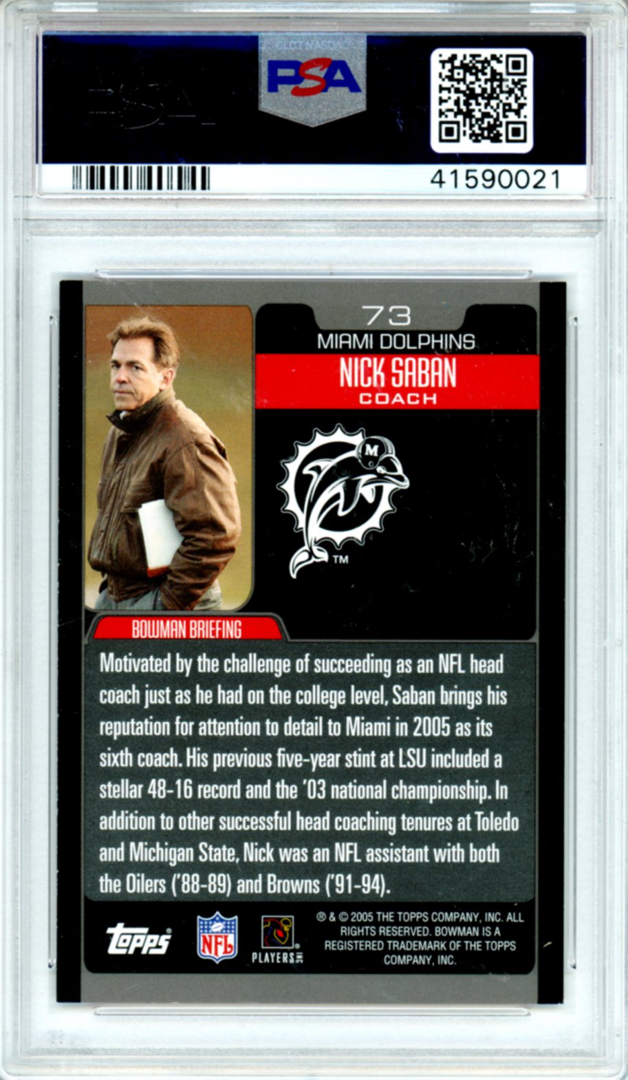 2005 Bowman Nick Saban #73 PSA 9