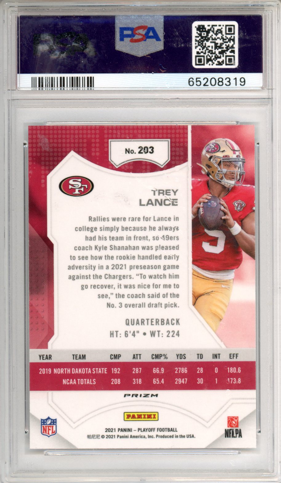 2021 Panini Playoff Trey Lance Plus Rookie #203 PSA 9 San Francisco 49ers