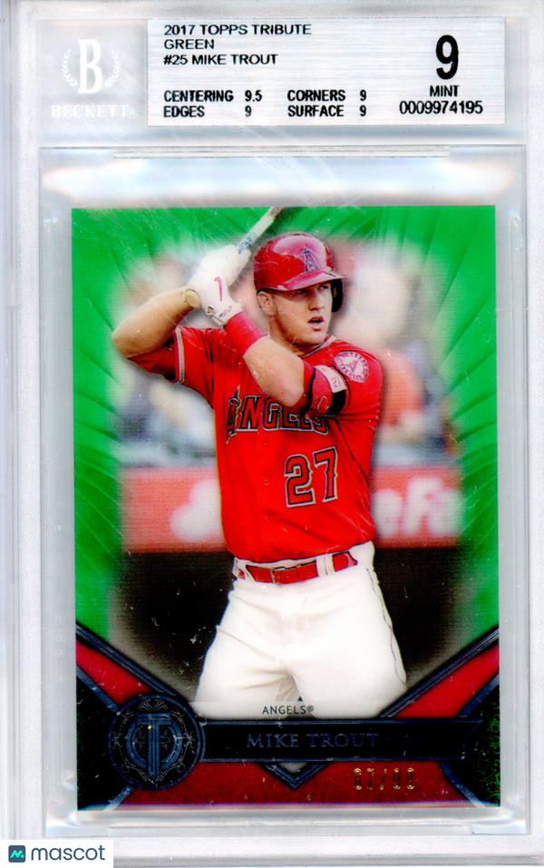 2017 Topps Tribute Green Mike Trout #25 BGS 9 /99