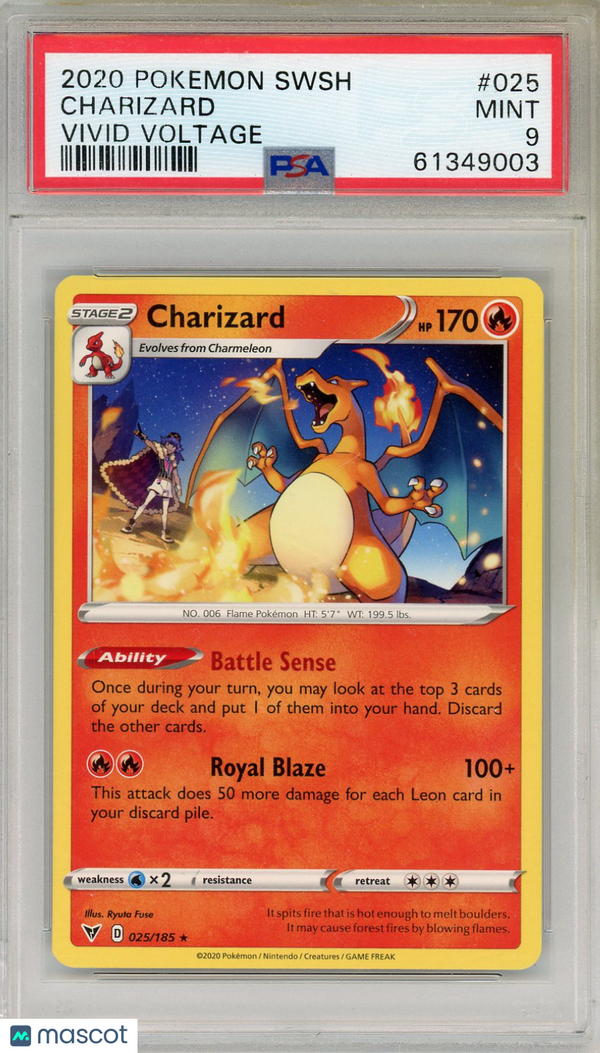 2020 Pokemon Sword & Shield Charizard #025 Vivid Voltage PSA 9