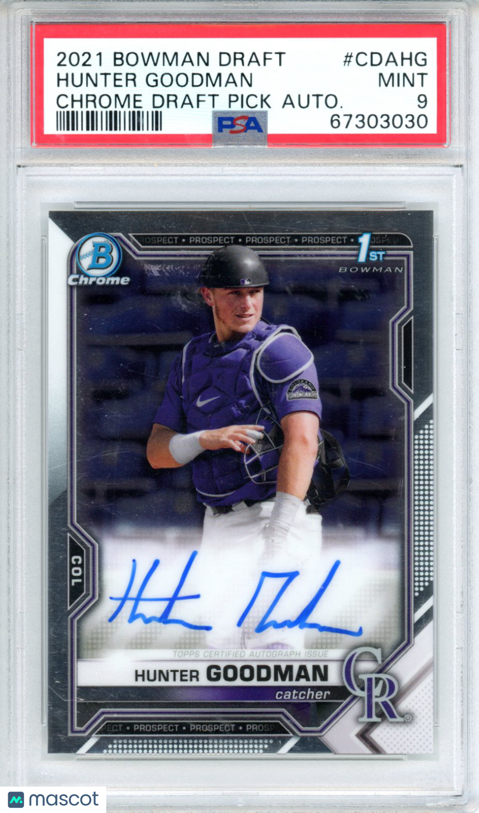 2021 Bowman Draft Chrome Draft Pick Autographs Hunter Goodman #CDAHG PSA 9