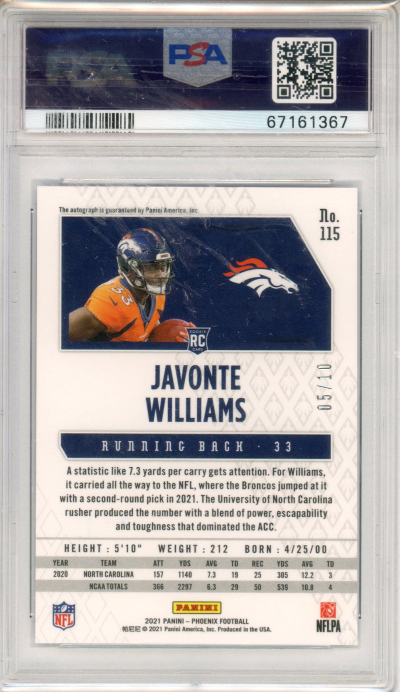 2021 Panini Phoenix Javonte Williams Autograph Black Lazer